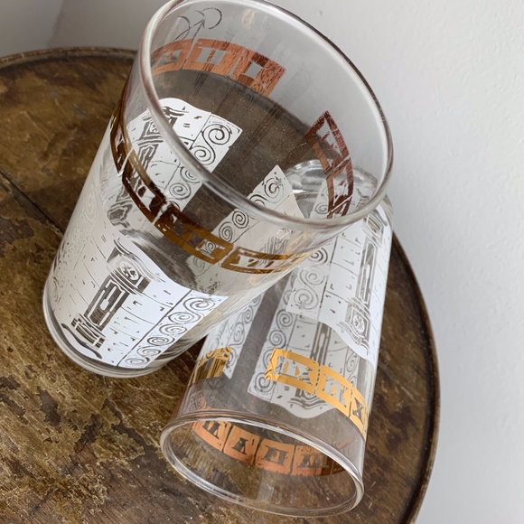 2 VTG MCM HIGHBALL TUMBLER GLASSES~Gold & White Roman Numerals Grandfather Clock - Picture 3 of 4